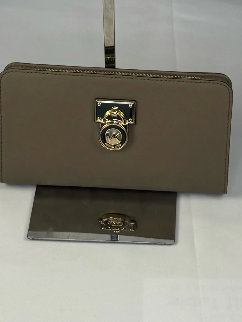Michael Kors Taupe Zip-Around Wallet with Gold Accent